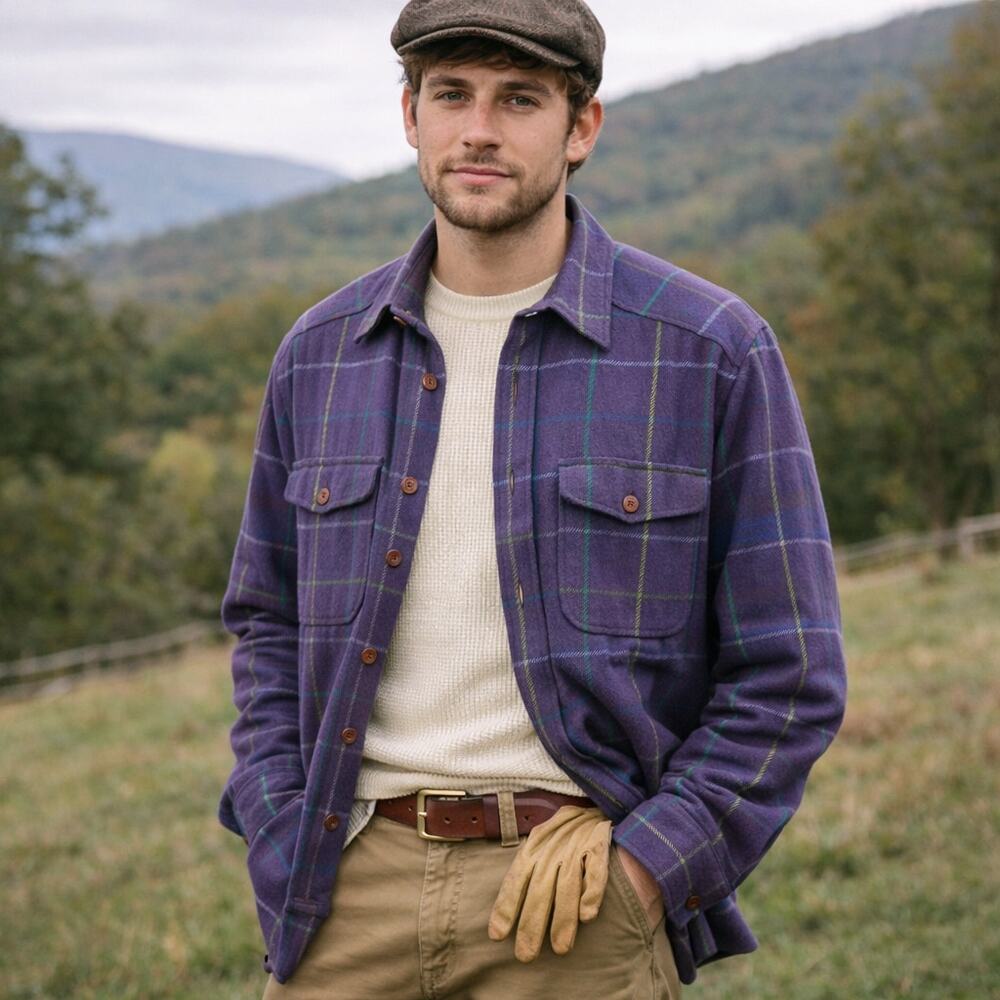Brooks Brothers Men's SZ XL Wool Blend Sport Shirt Purple Plaid Made In Italy